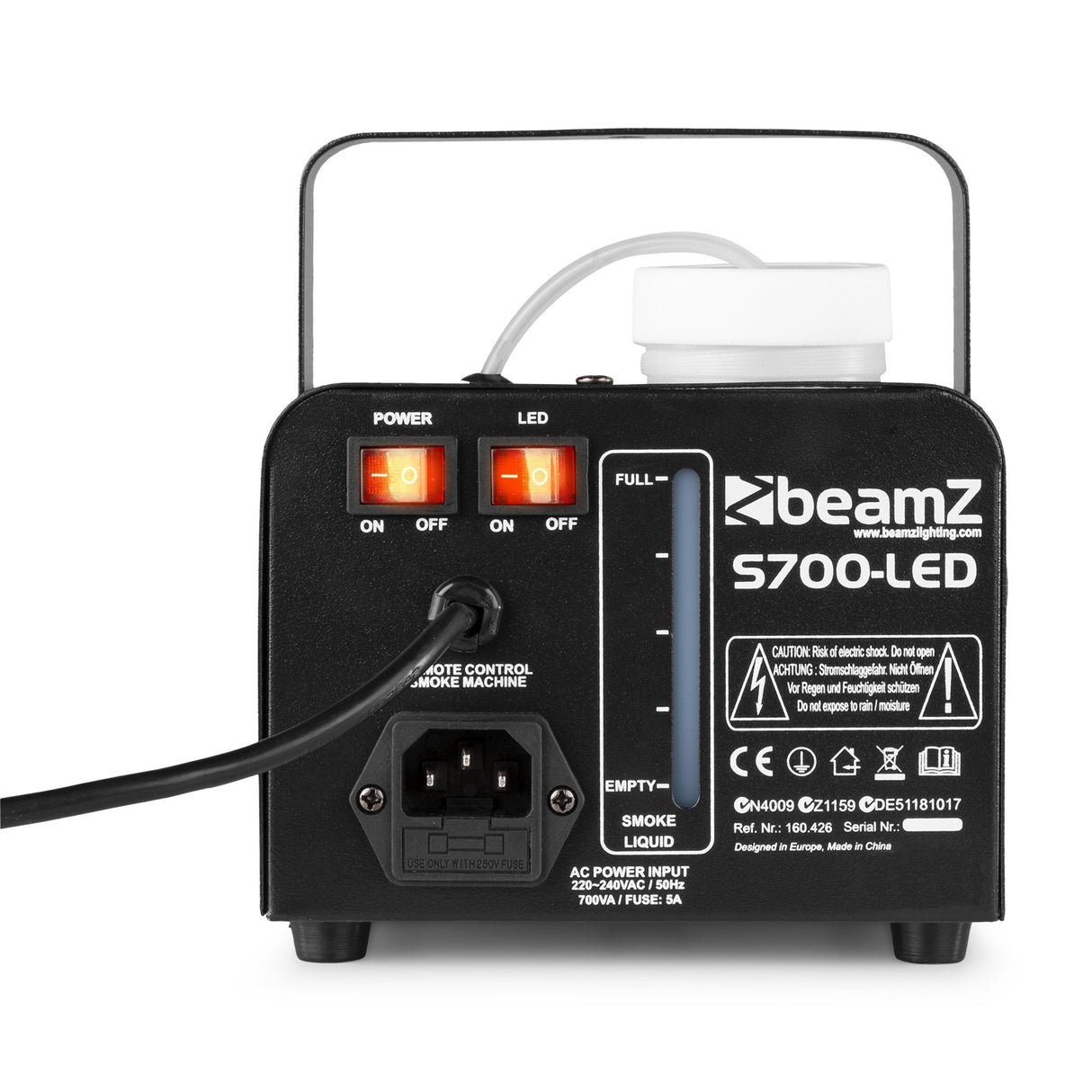 beamZ S700-LED Rookmachine 700W met Amberkleurig Vlameffect en LED-verlichting