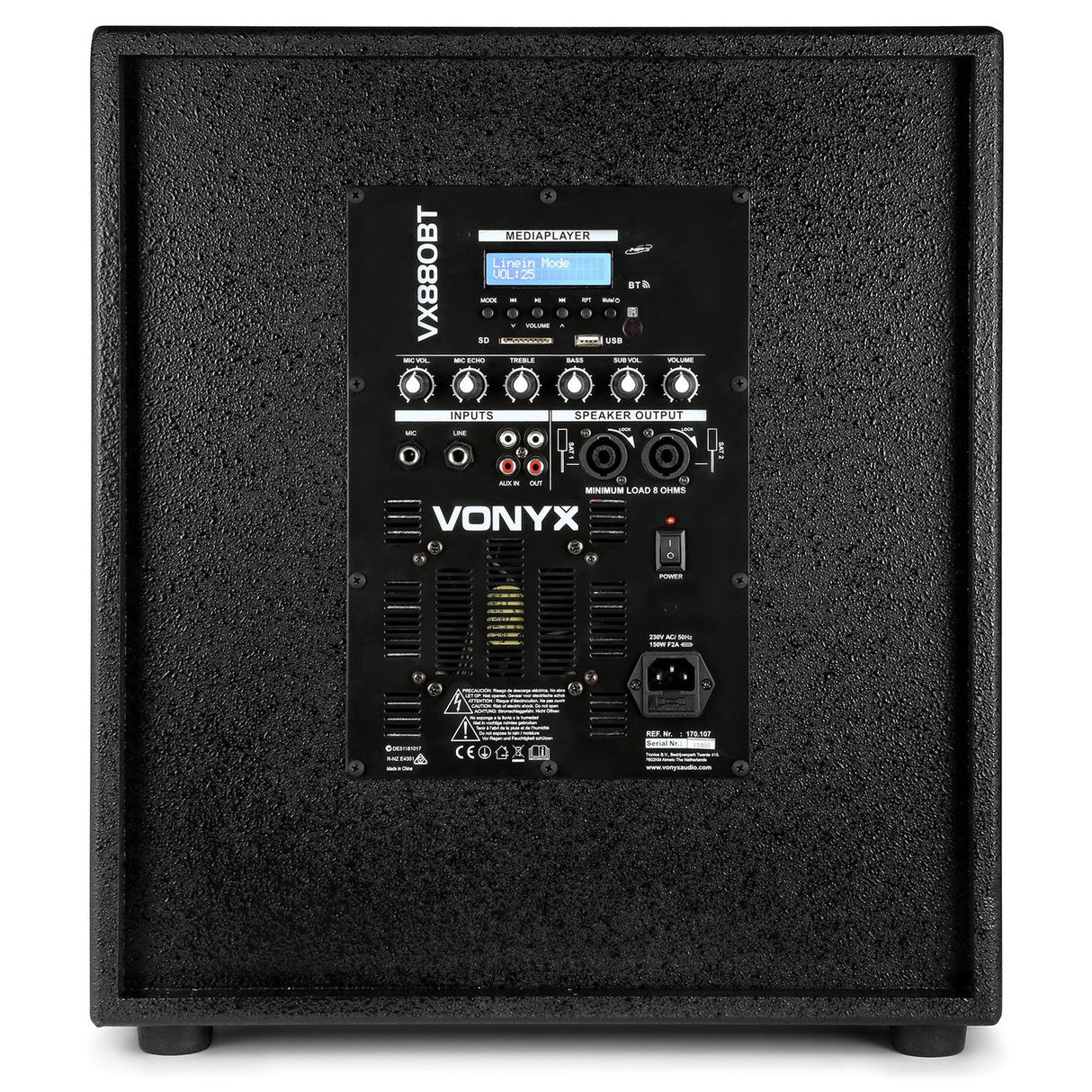 VONYX VX880BT 1000W 2.1 Actieve Speakerset met 15 inch Subwoofer, Bluetooth en Kolomspeakers