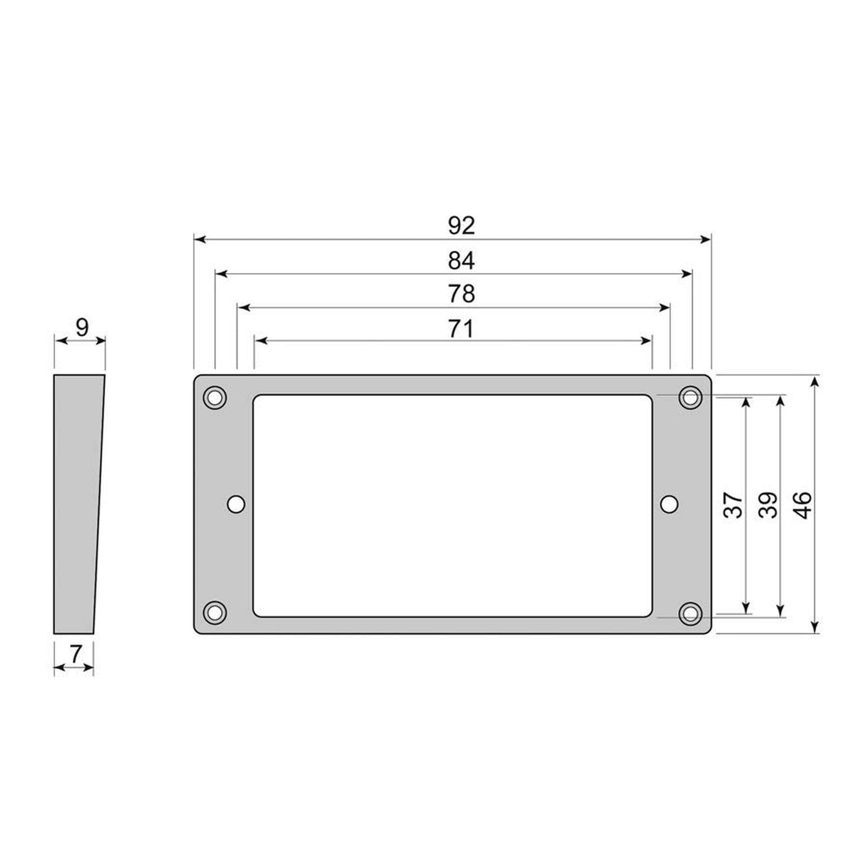 Boston HCS7090IV humbucker frame, curved bottom slanted top, 7 to 9mm height, ivory