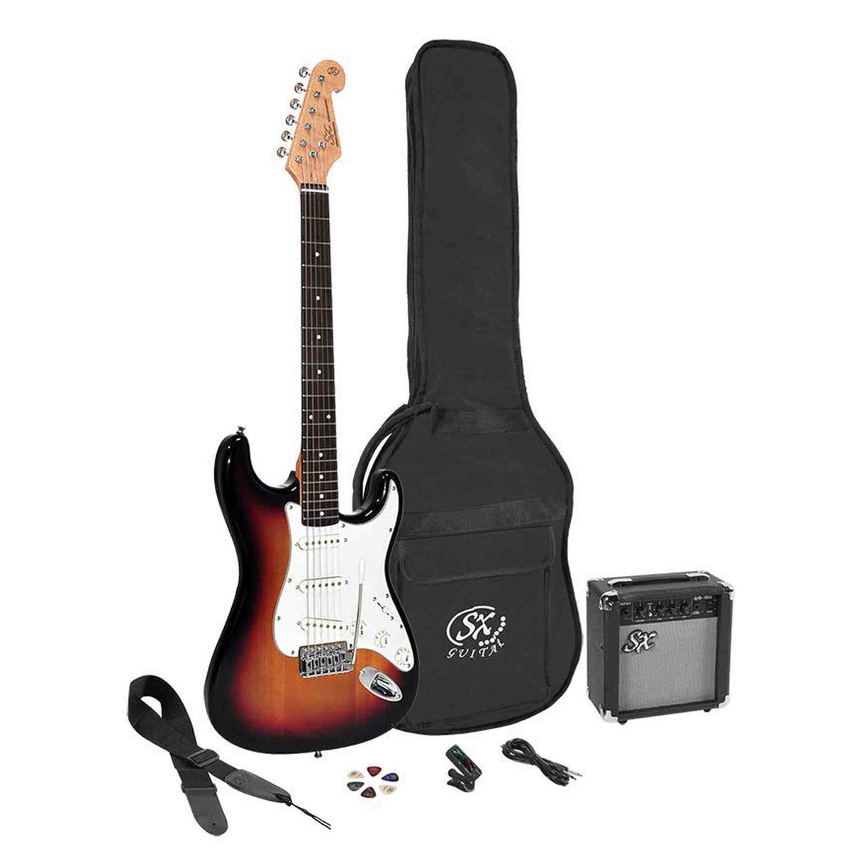 SX SE1SK-3TS elektrisch gitaarpakket – compleet starterspakket met versterker en accessoires, 3-Tone Sunburst