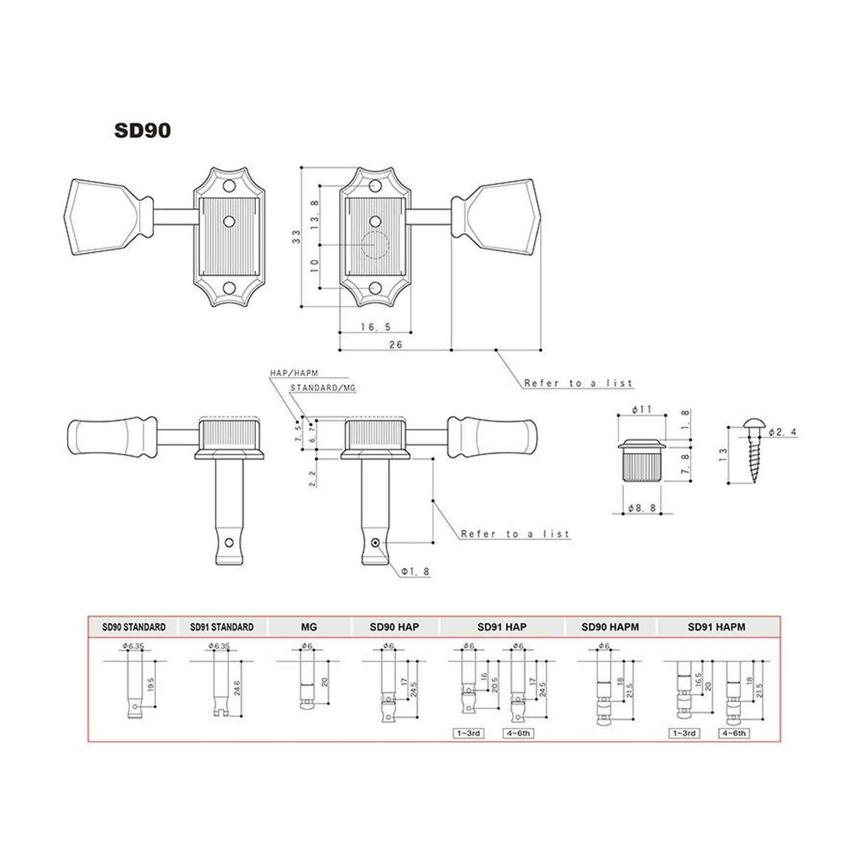 Gotoh GTH13020 SD90 stemmechanieken met SL knoppen, 3L3R, aged nikkel