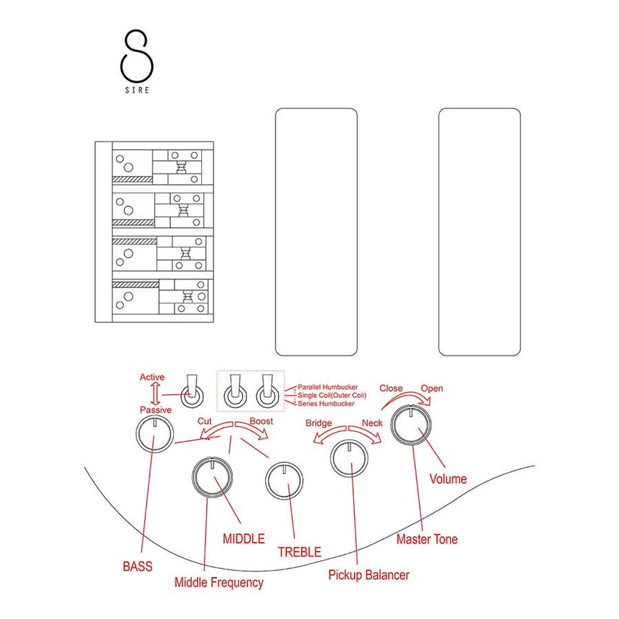 Sire M7+ A6/TBL Marcus Miller 6-snarige basgitaar, swamp ash met flame maple top, 35 inch, Heritage-3 preamp, Transparent Blue