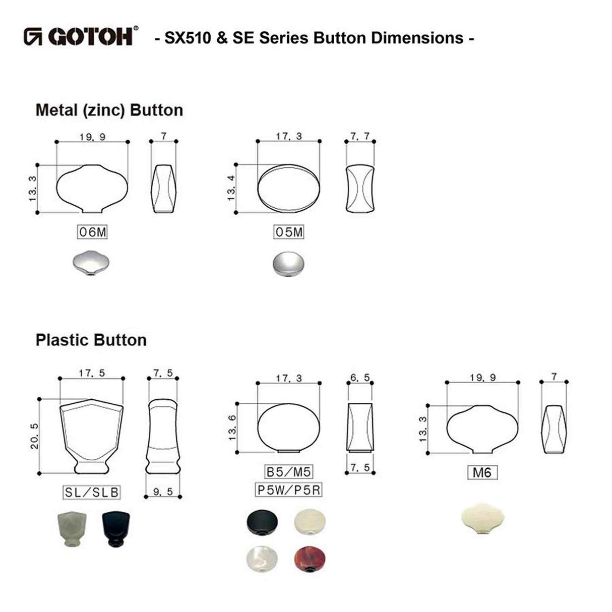 Gotoh GTH15264 SXB510V stemmechanieken met M6 knoppen, 3L3R, goud