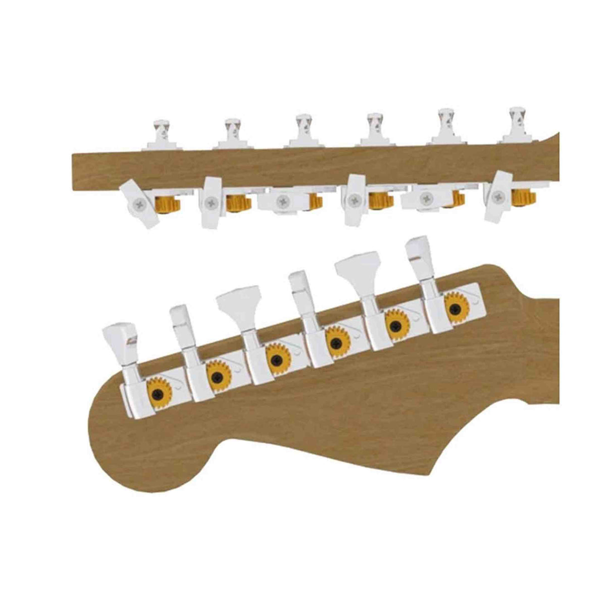 Hipshot HS6K1GN0CST Gitaar tuner upgrade kit, 6 in line classic, open chroom staggered