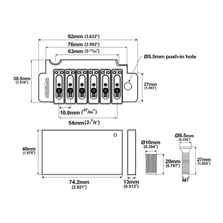 Wilkinson WVS50K/C Tremolo Brug - Chrome 2-Punt Systeem