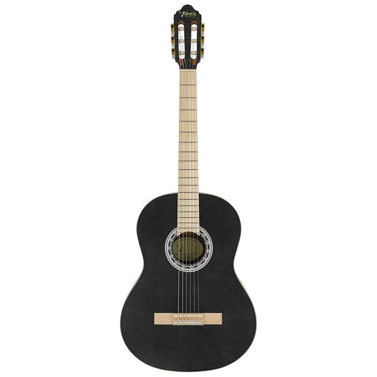 Valencia VC354HBK Klassieke Gitaar 4/4 – Sitka Spar & Mahonie, Zwart, Inclusief Tas, Standaard en Stemapparaat