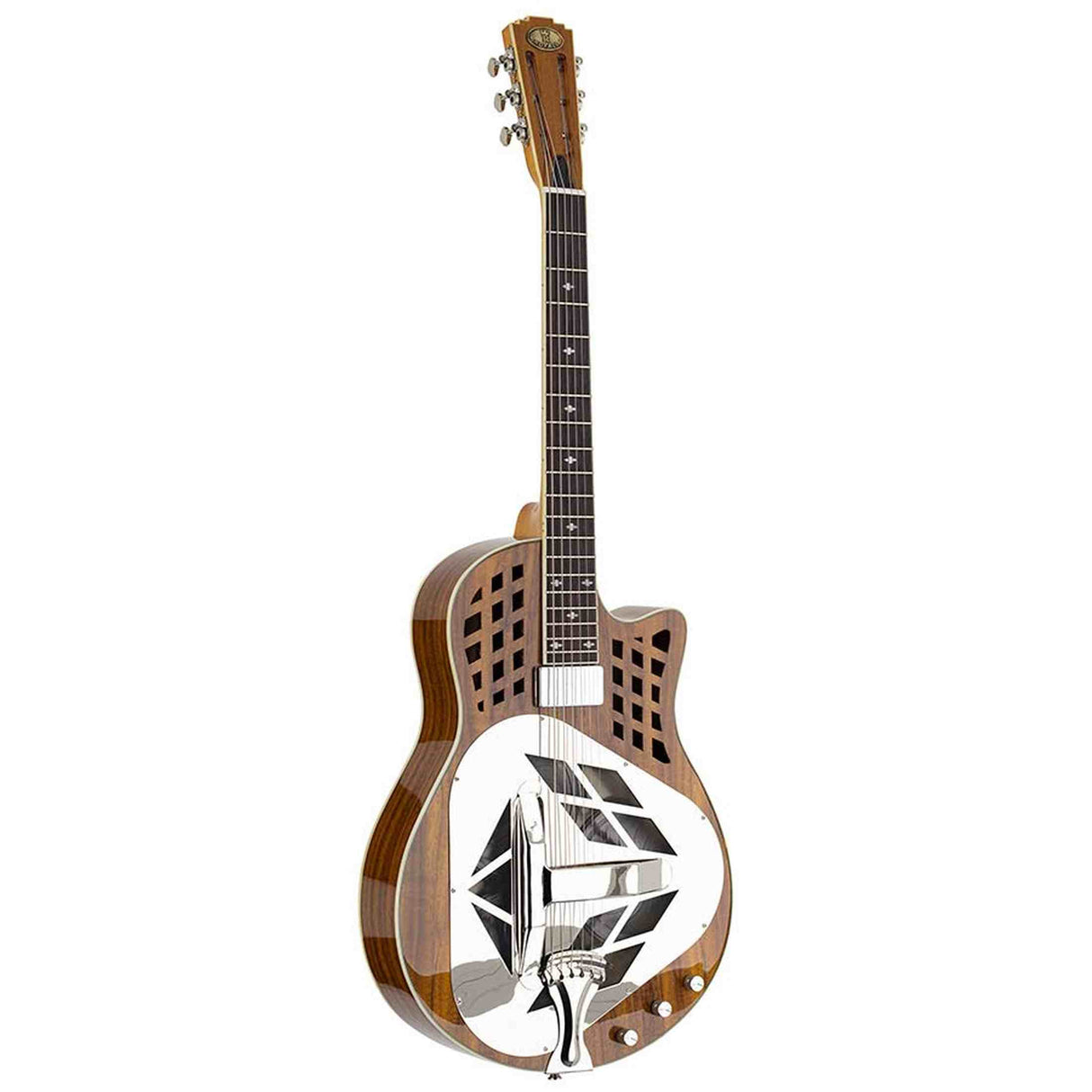 Royall KOA12DS Tricone Resonator 12-Fret – Hawaïaans Koa, Cutaway, Humbucker + Undersaddle Pickup, Softcase