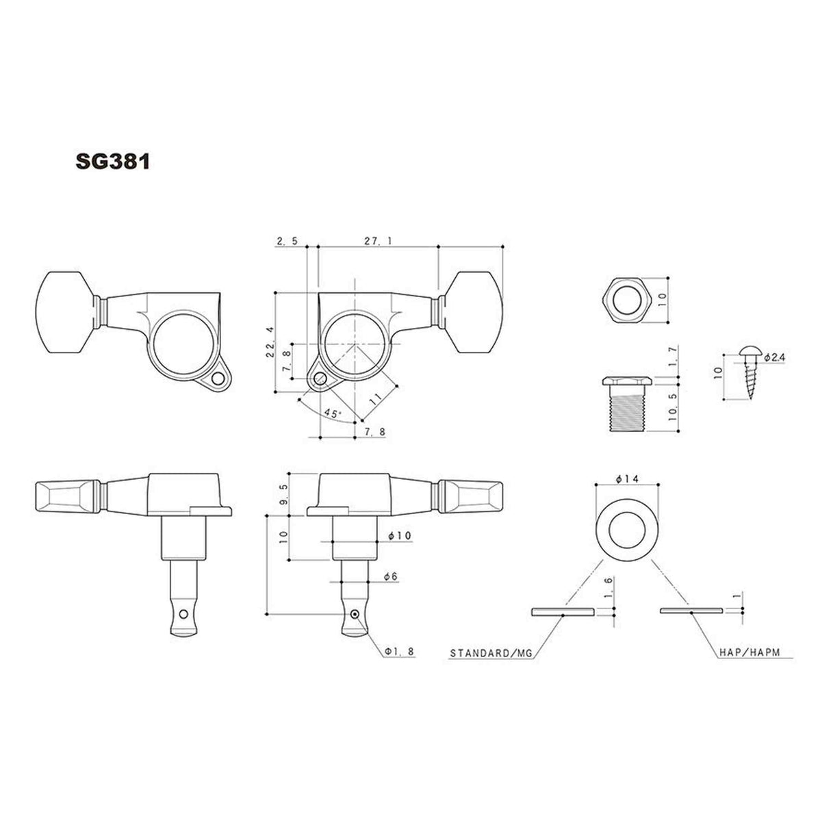 Gotoh GTH13834 SG381 stemmechanieken met 07 knoppen, 6R, chroom