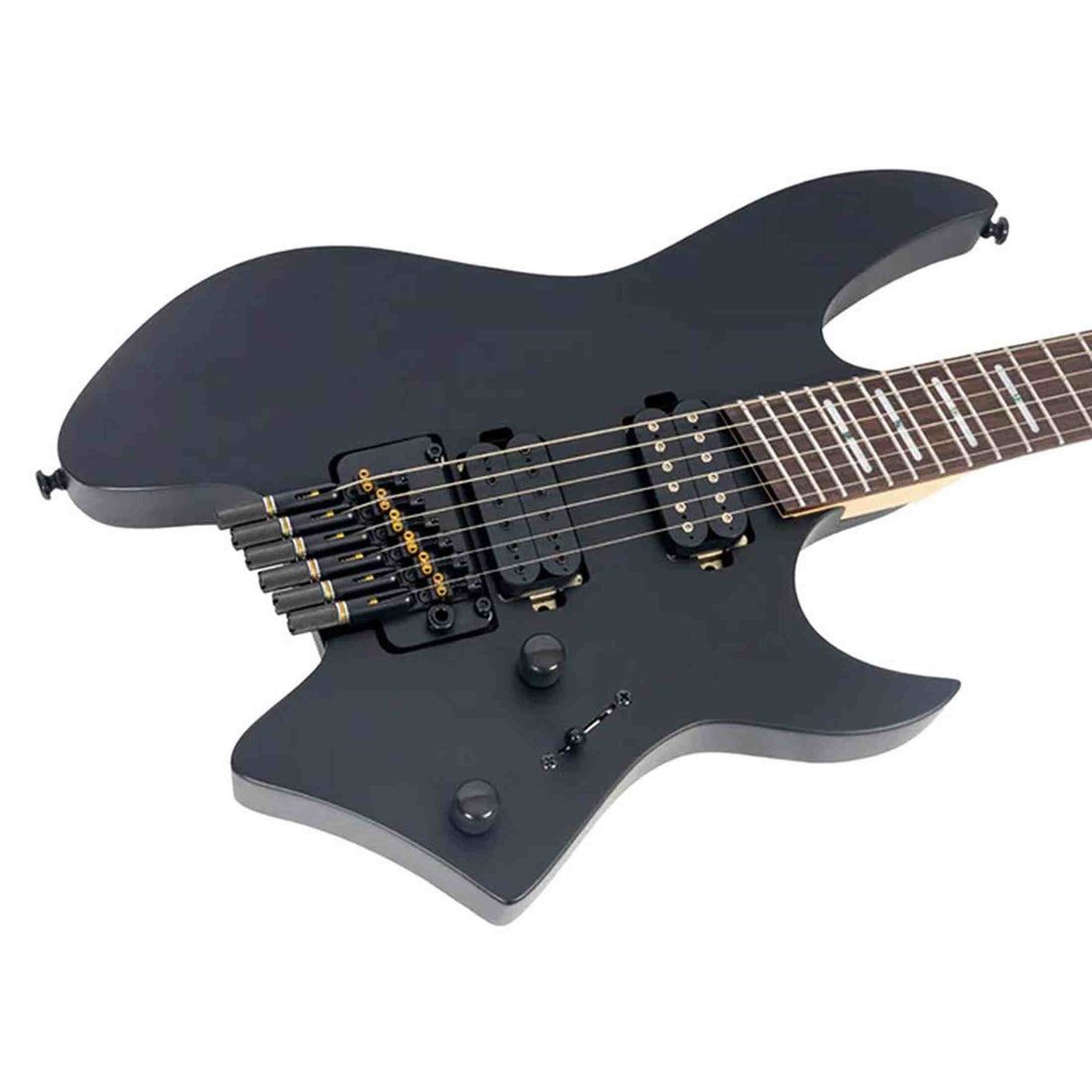 Sire X6H6/BKS elektrische gitaar – Headless, mahonie met maple top, Black Satin, HH-configuratie, stainless frets, met gigbag