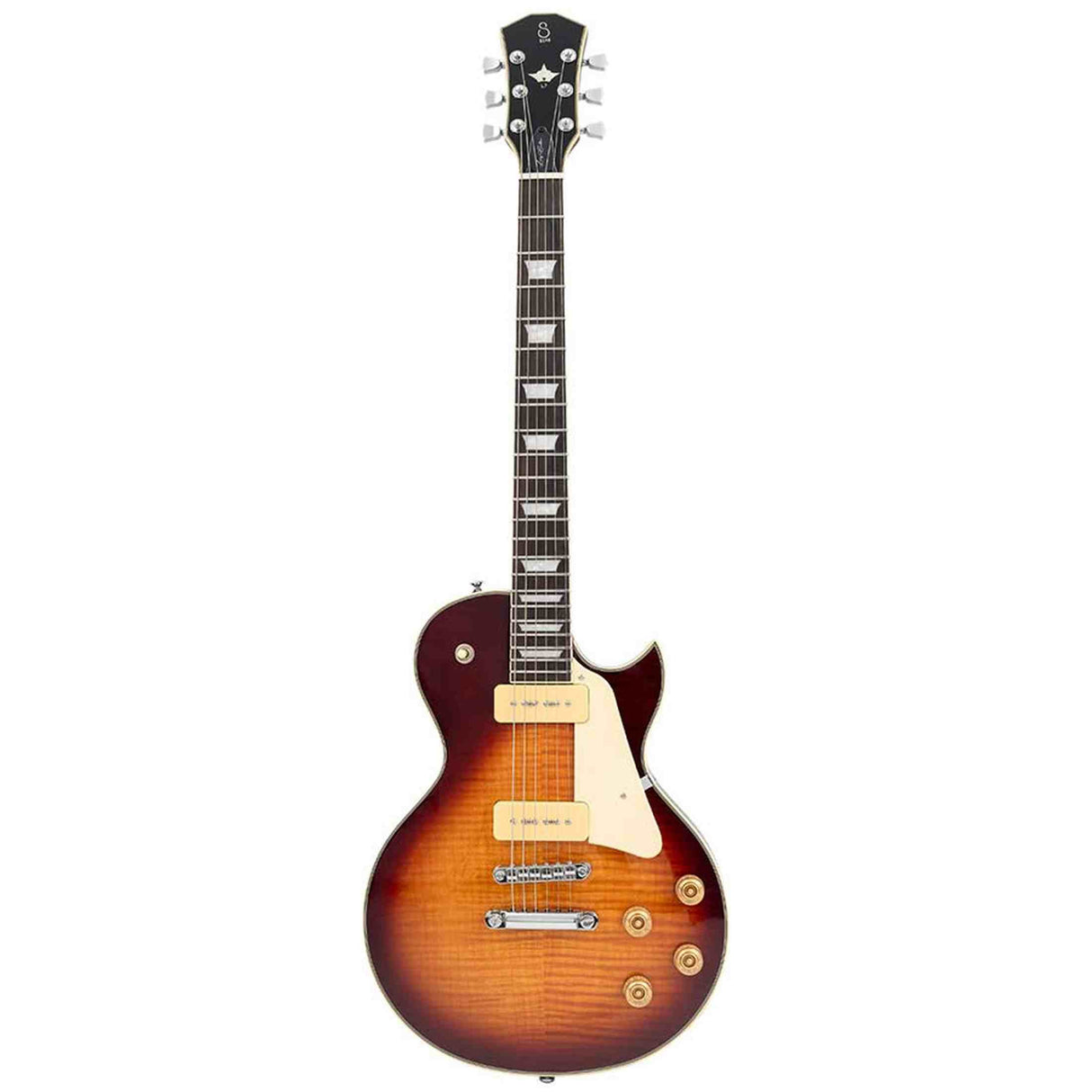 Sire L7VN/TS elektrische gitaar – L-Style, mahonie met flamed maple top, Tobacco Sunburst, P90 pickups, stainless frets, locking tuners