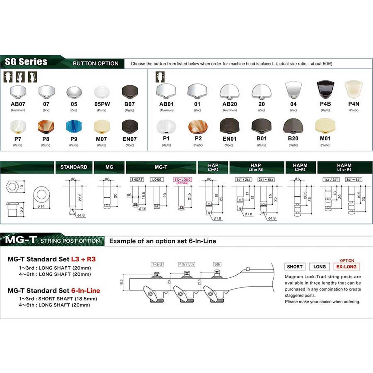 Gotoh GTH13809 SG381 stemmechanieken met 05 knoppen, 6L, chroom