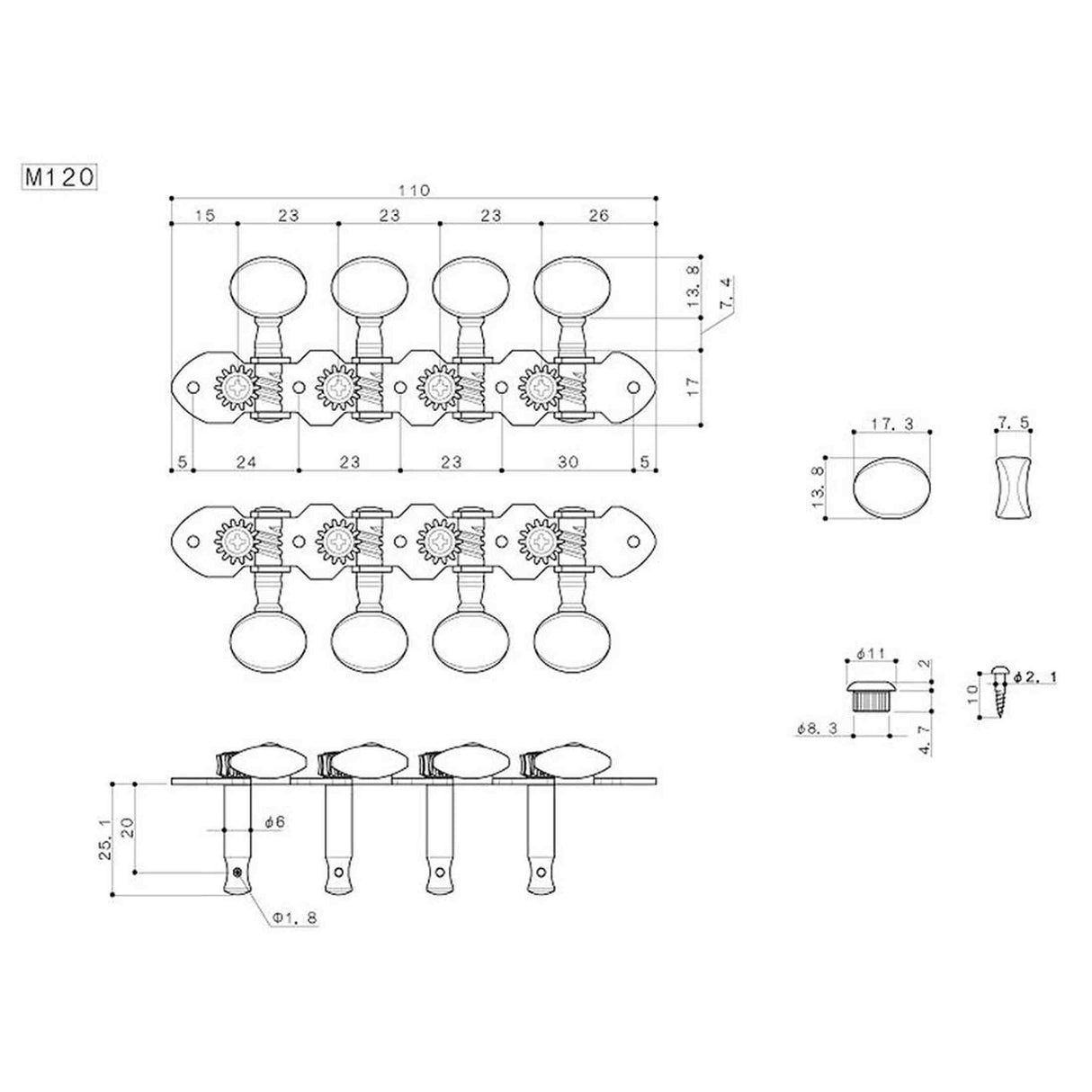 Gotoh GTH15771 M120 A Stemmechanieken voor A-Style Mandoline, Nikkel
