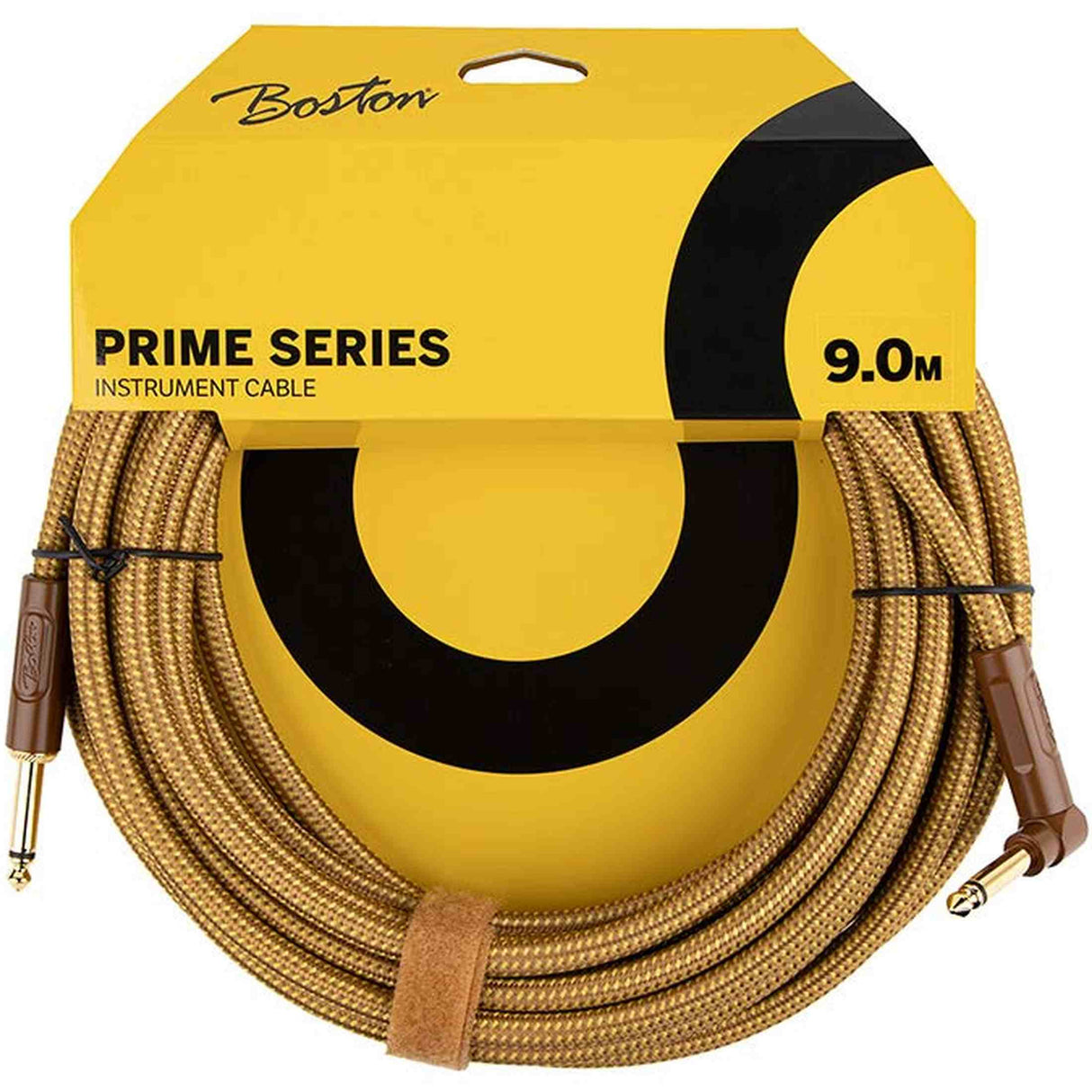 Boston GCRT-90A Prime Series woven jacket instrumentkabel jack–haakse jack 9 meter yellow tweed