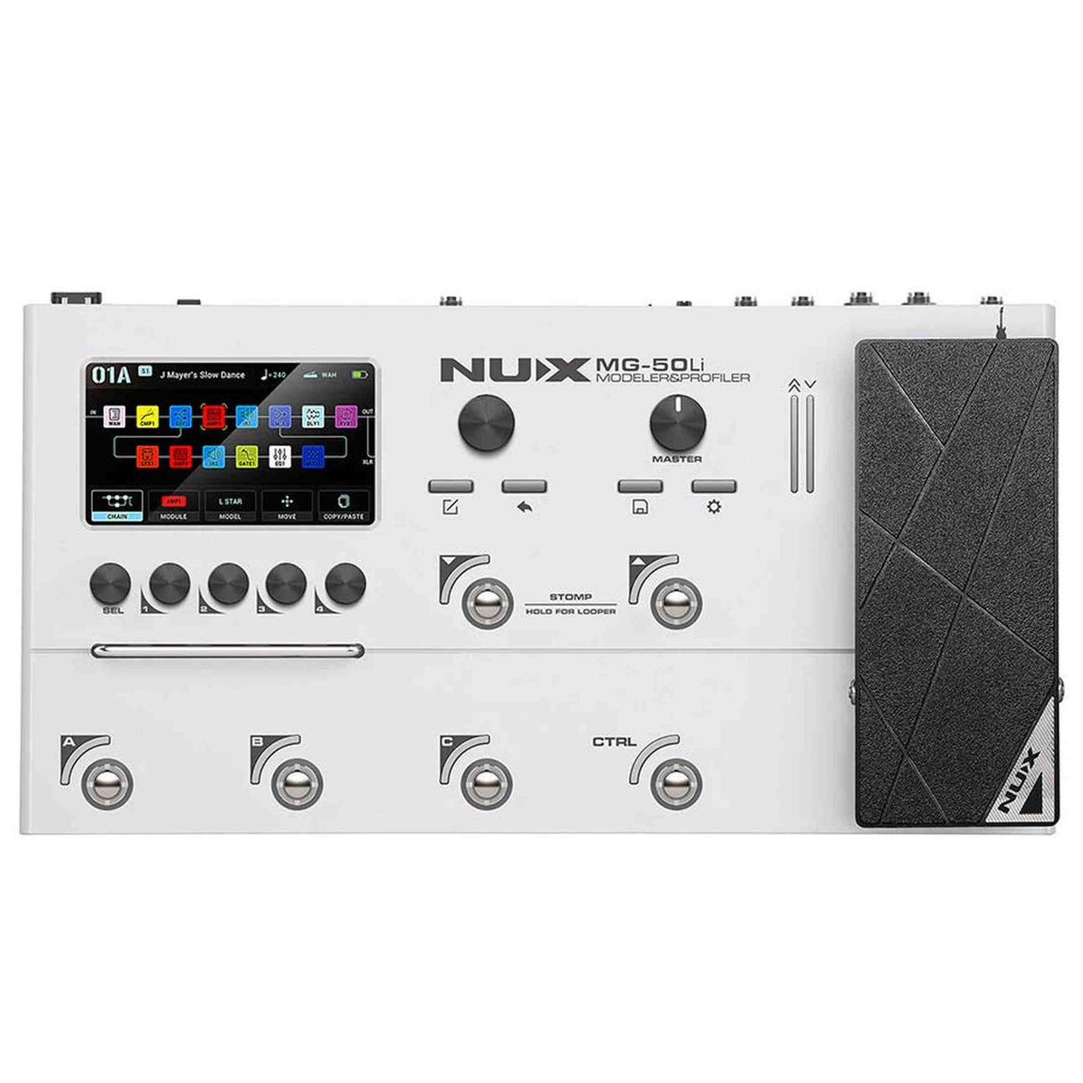 NUX MG-50Li WH Multi-Effects Processor met Amp Modeler, Profiler, Battery, USB Audio en Draagtas, Wit