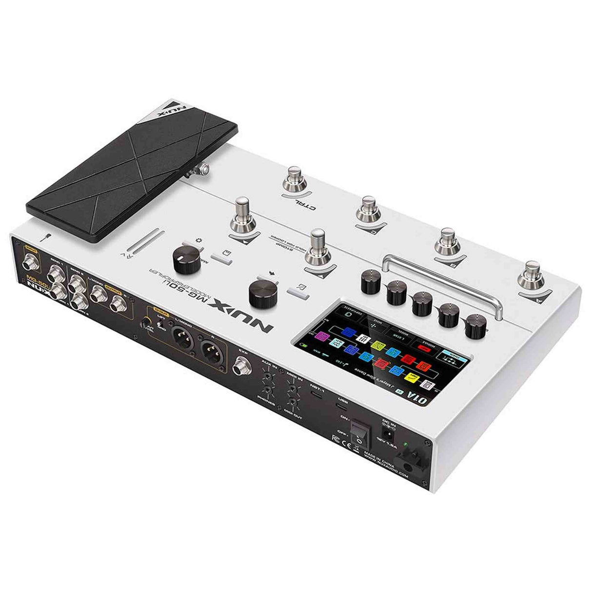 NUX MG-50Li WH Multi-Effects Processor met Amp Modeler, Profiler, Battery, USB Audio en Draagtas, Wit