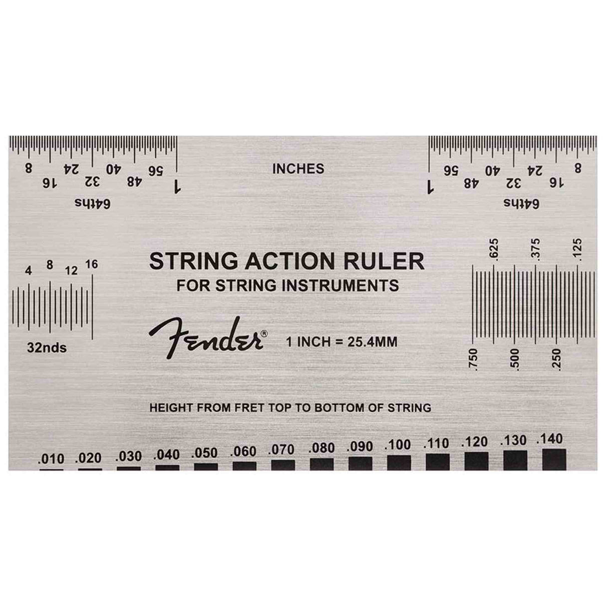 Fender 0990654050 String Action Gauge RVS Inch en mm Meetgereedschap