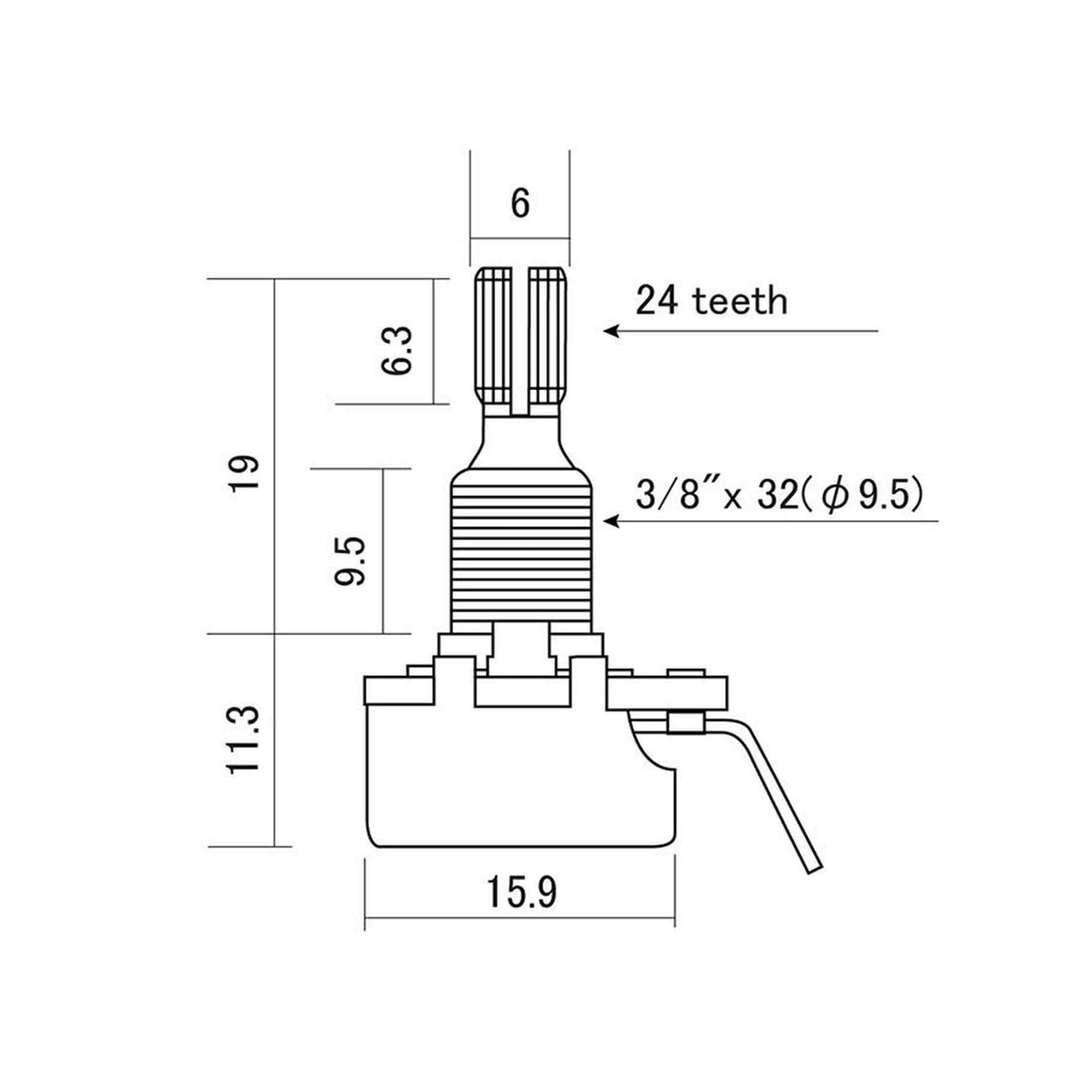 CTS USA CTS-2501 250K Audio Potmeter Mini Type met Inch As en 16 mm Behuizing