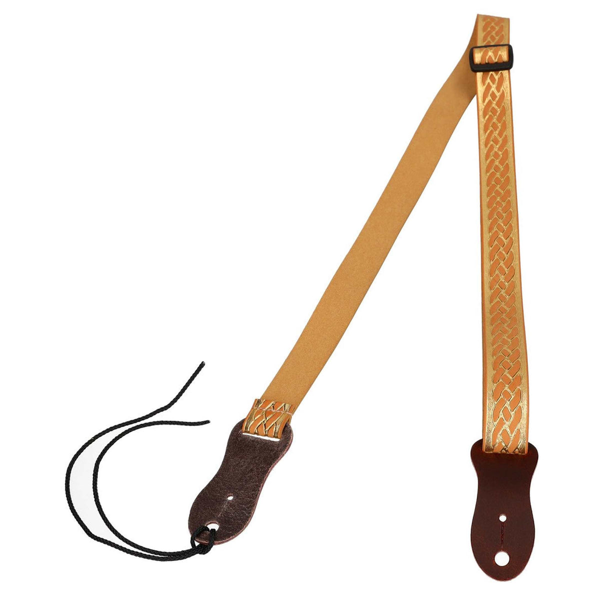 Flight S46 Gold Ukulele Strap Vegan Nubuck met Gevlochten Patroon en Headstock Tie