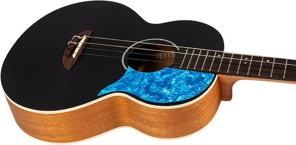 Flight Iris Baritone BK Ukulele met Solid Spruce Top, Mahogany Body en Zwarte Afwerking