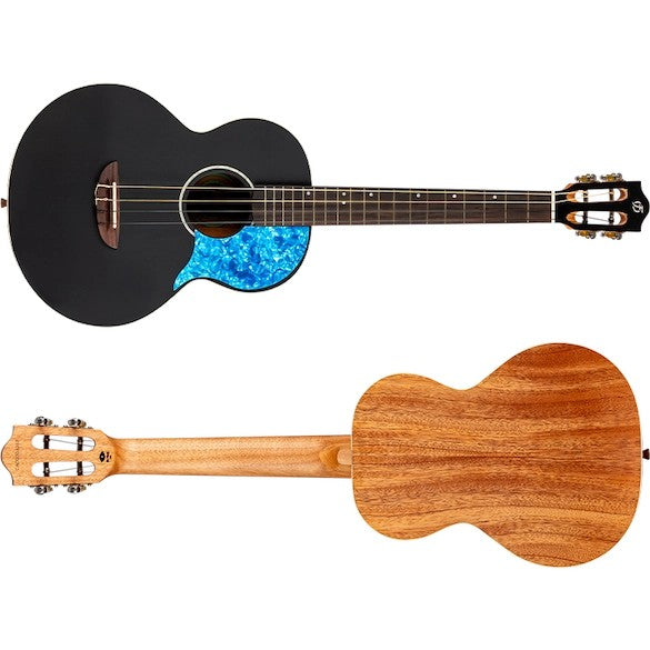 Flight Iris Baritone BK Ukulele met Solid Spruce Top, Mahogany Body en Zwarte Afwerking