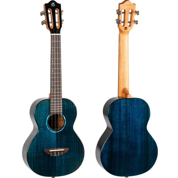 Flight Iris Tinta Tenor TDB Ukulele met All Solid Mahogany Body, Rosewood Toets en Fluorocarbon Snaren, Transparent Blue