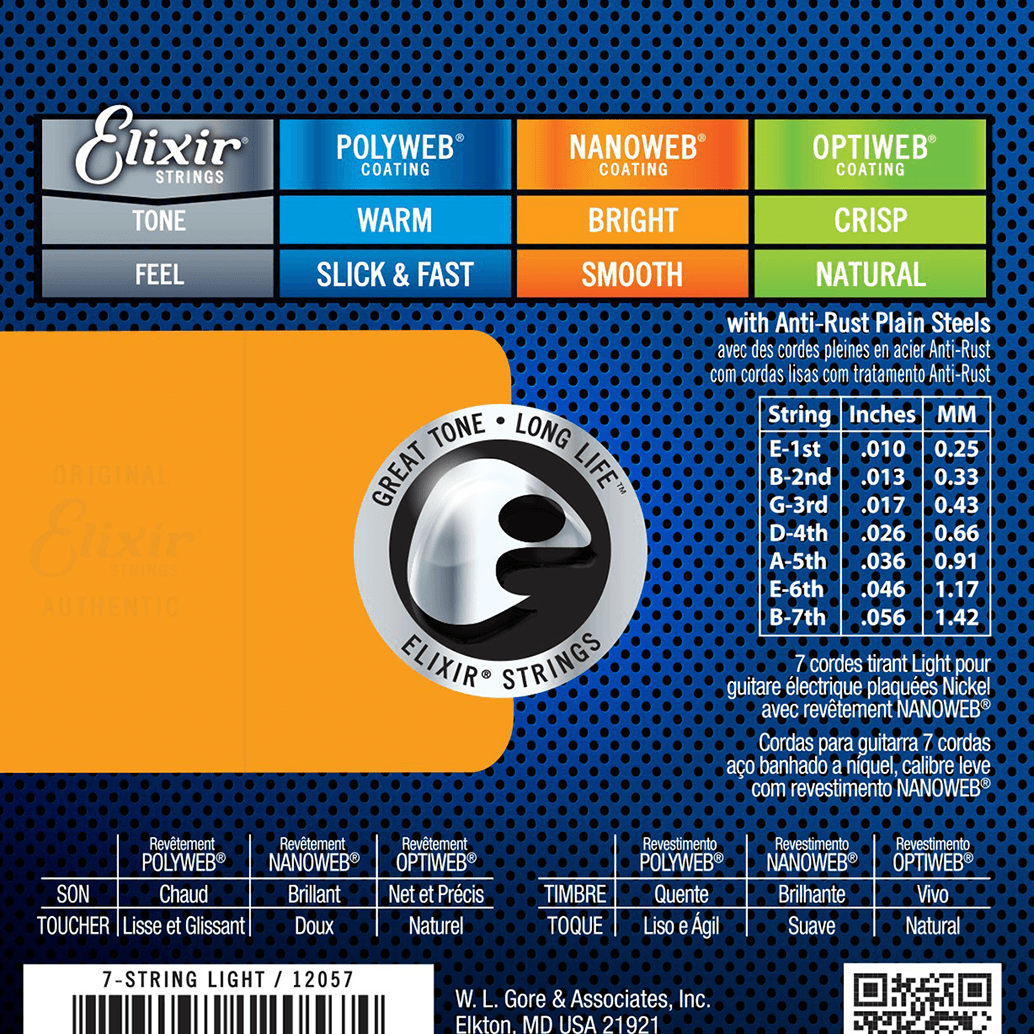 Elixir CEL 12057 Nanoweb elektrische gitaarsnaren Light 7-String 010-056