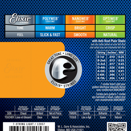 Elixir CEL 12057 Nanoweb elektrische gitaarsnaren Light 7-String 010-056