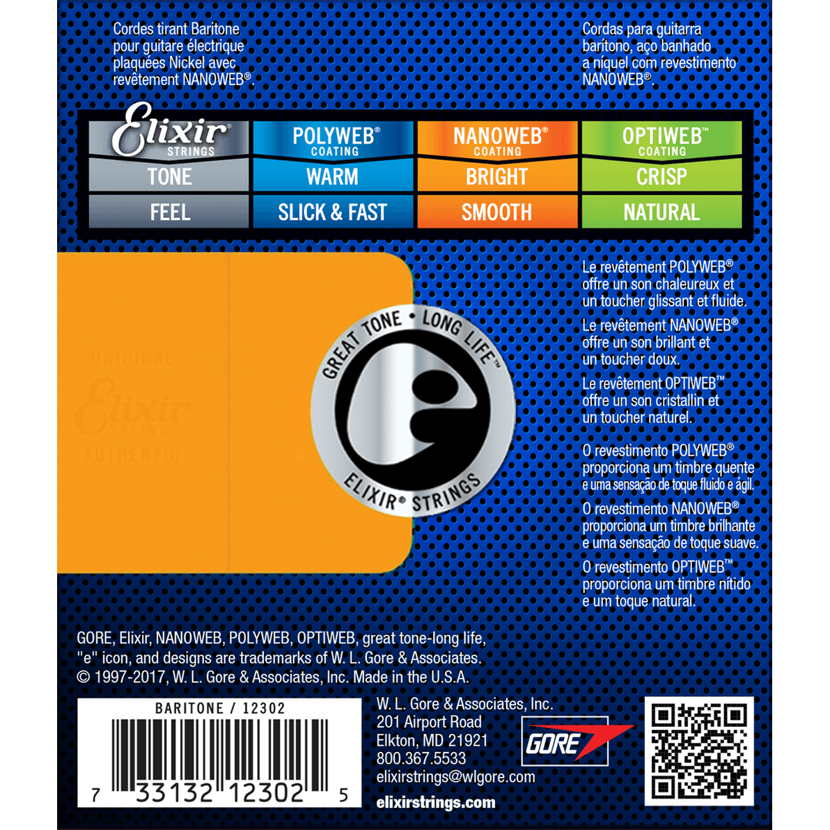 Elixir 12302 Nanoweb elektrische gitaarsnaren Bariton 012-068