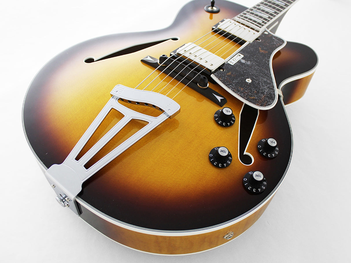FGN Masterfield Full Acoustic Jazz elektrische gitaar Jazz Burst, Alnico 3 humbuckers, met koffer