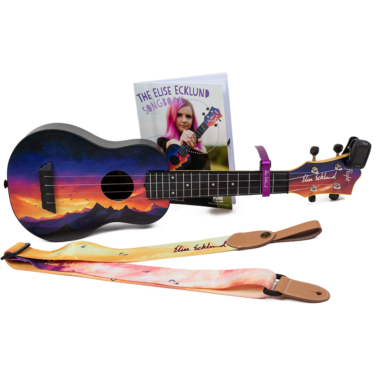 Flight TUS-EE Sunset PACK Elise Ecklund Signature Soprano Ukulele Set met Tuner, Capo, Strap, Songbook en Gigbag