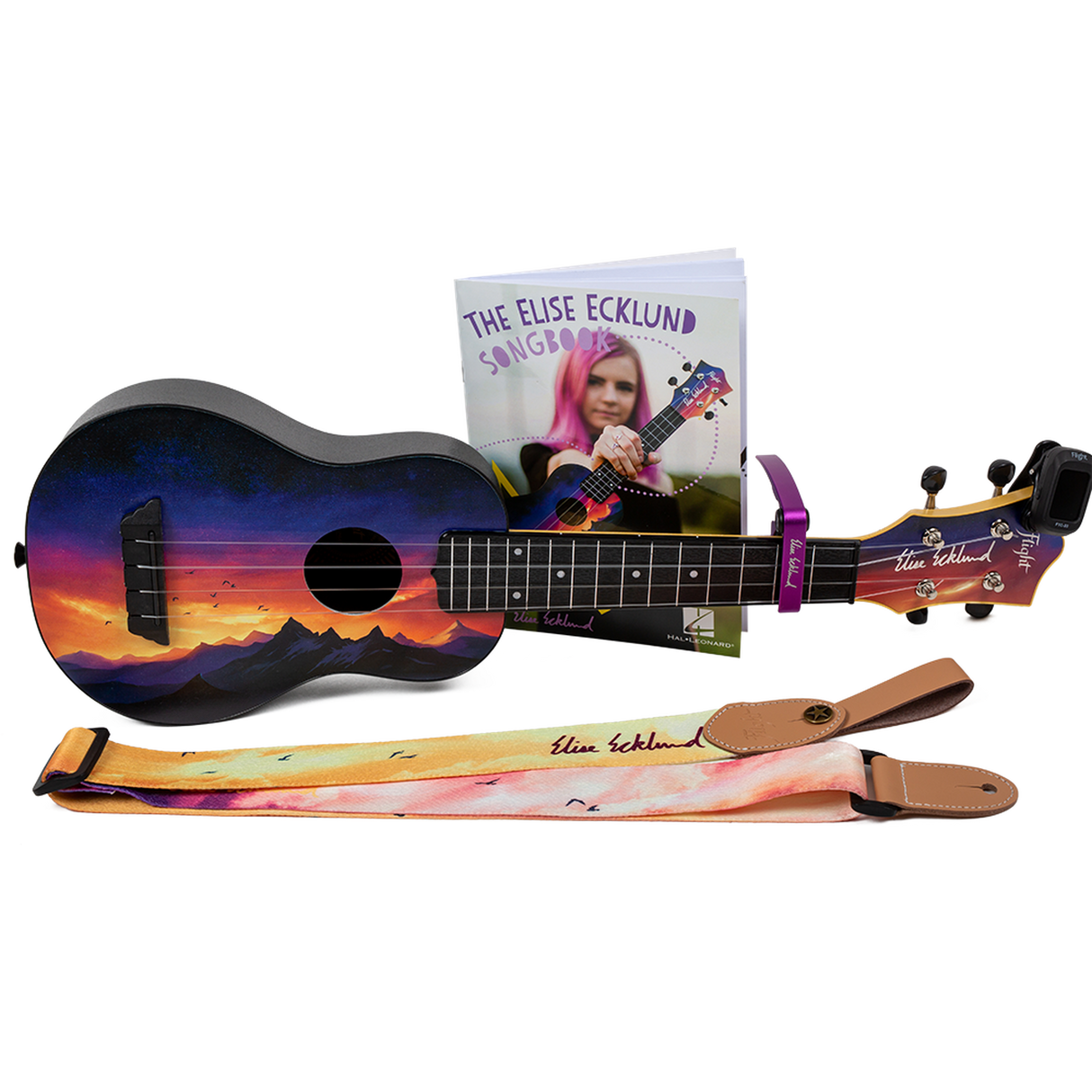 Flight TUS-EE Sunset PACK Elise Ecklund Signature Soprano Ukulele Set met Tuner, Capo, Strap, Songbook en Gigbag