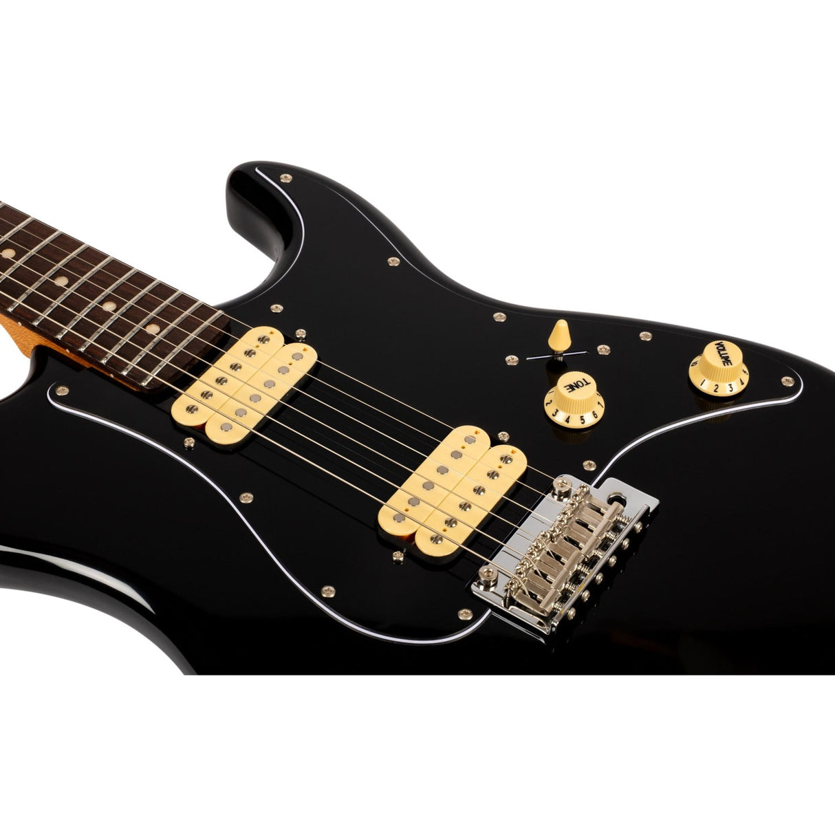 JET JS-400 BKR H S-style Elektrische Gitaar HH Tremolo Rosewood Toets Zwart