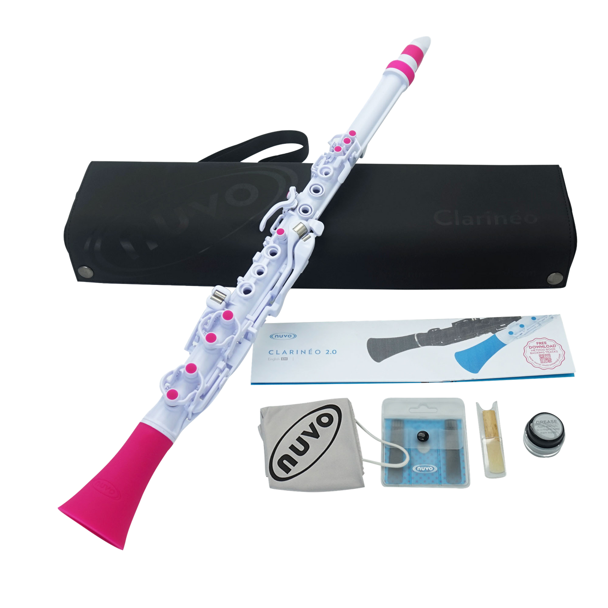 NUVO CL120WPK Clarinéo 2.0 – C-stemming, 275 g, wit/pink, incl. etui en accessoires