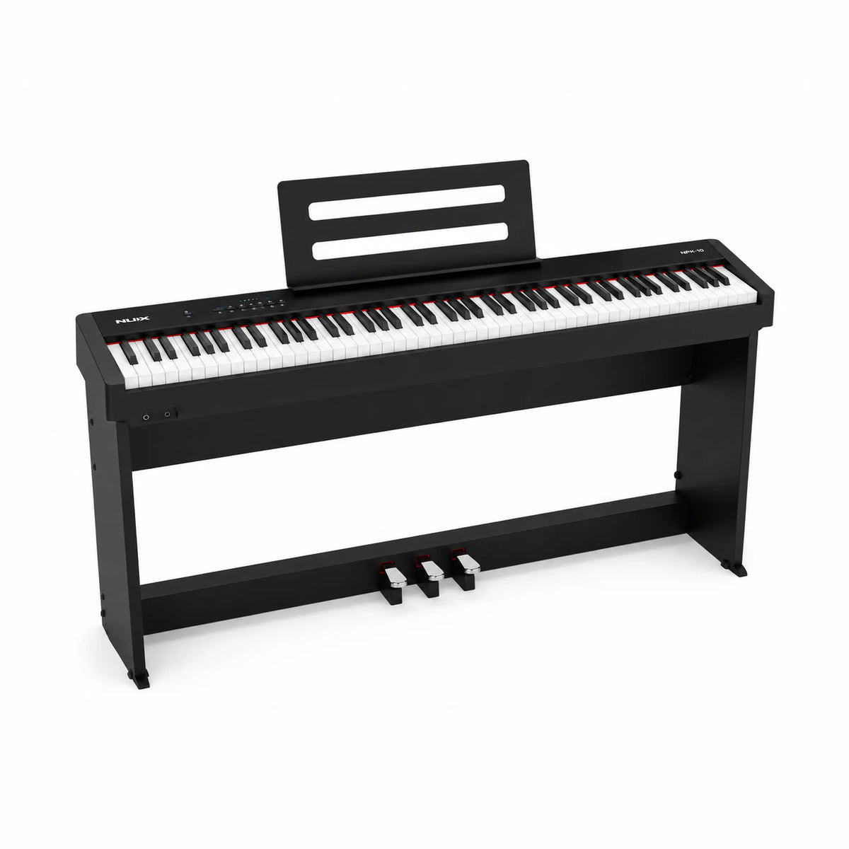NUX NPK-10 digitale stage piano zwart met NPS1 standaard, 88 toetsen en kruk