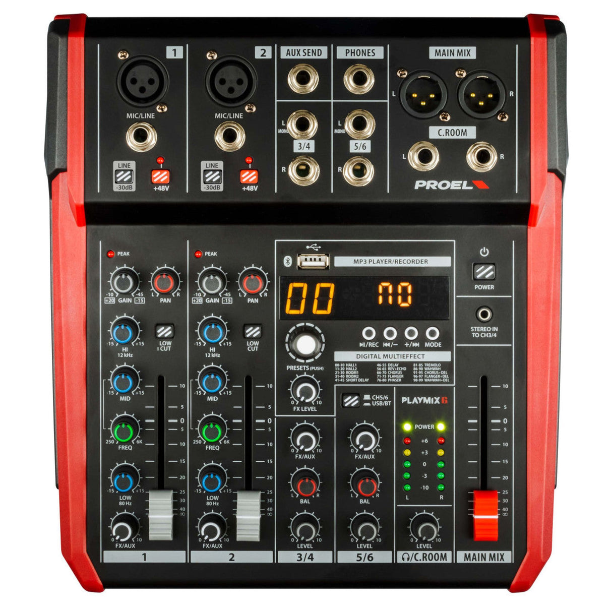 Proel PLAYMIX6 6-kanaals mixer met DSP, USB en Bluetooth