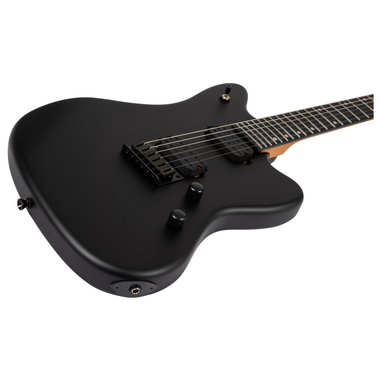 Spira J-400 MBK Baritone Offset Elektrische Gitaar HH Villain Humbuckers 27 Inch Roasted Poplar Satin Black