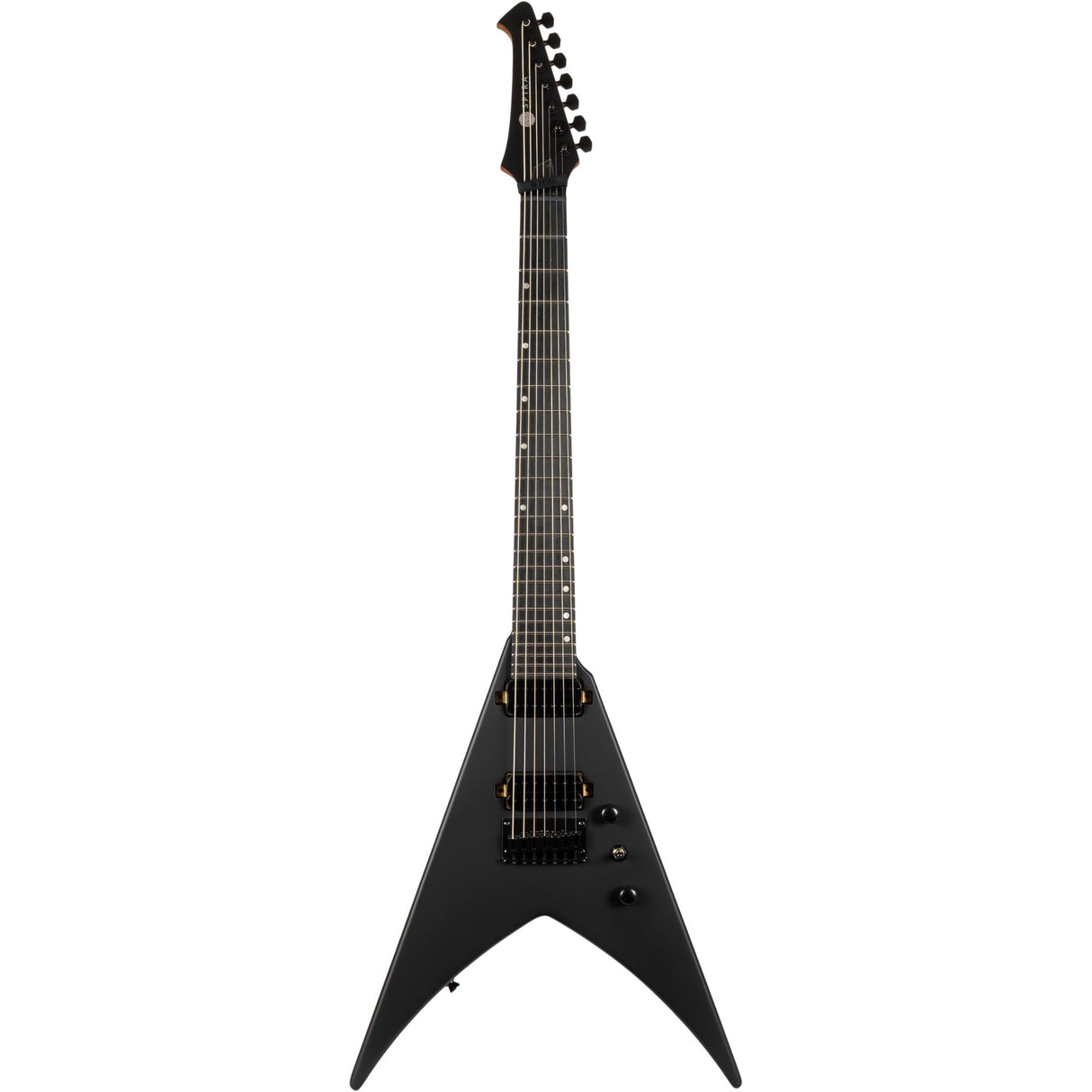 Spira V-407 MBK V-Style 7-Snarige Elektrische Gitaar HH Villain Humbuckers Roasted Poplar Satin Black