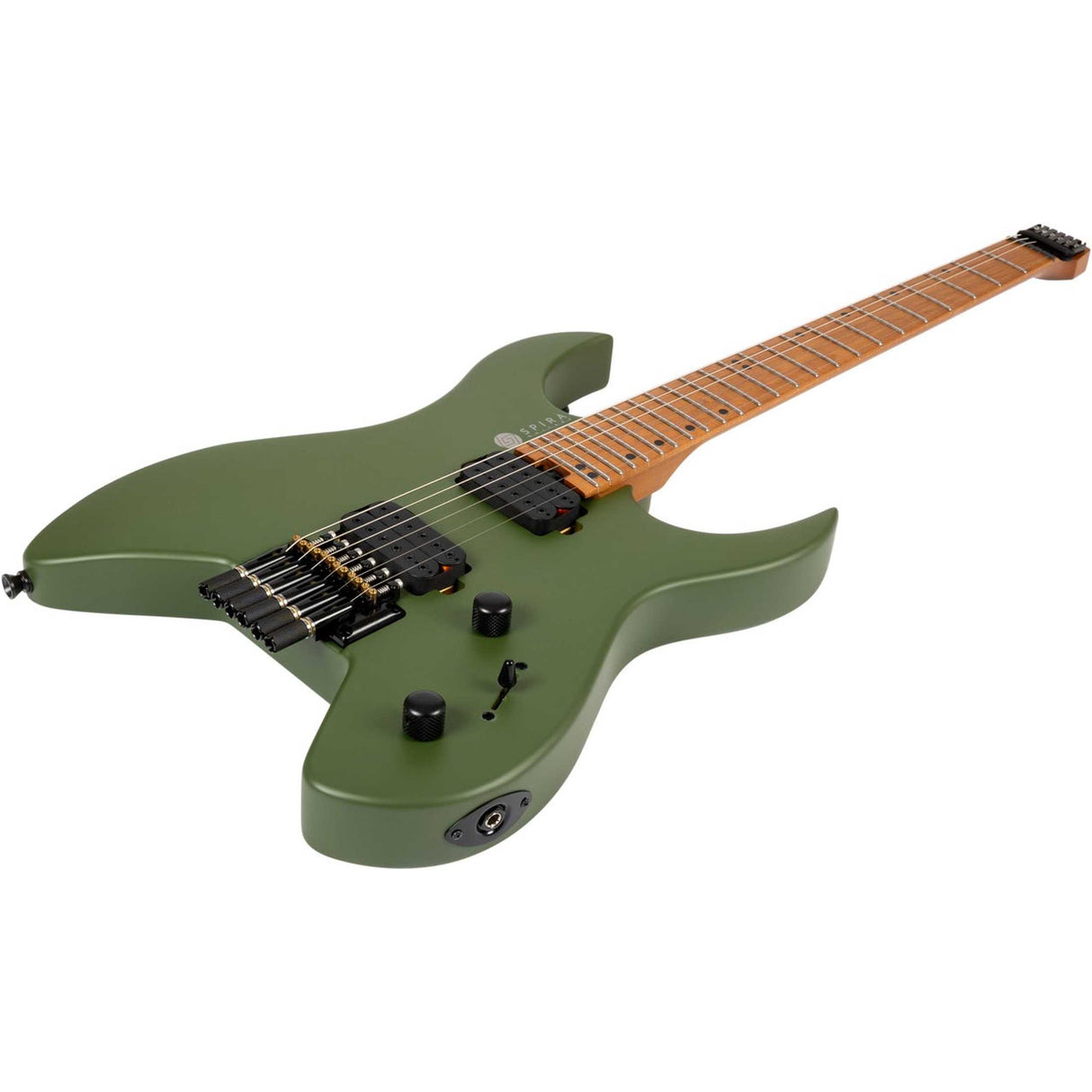 Spira S-400 MGR Headless S-Style Elektrische Gitaar HH Villain Humbuckers Roasted Poplar Satin Green