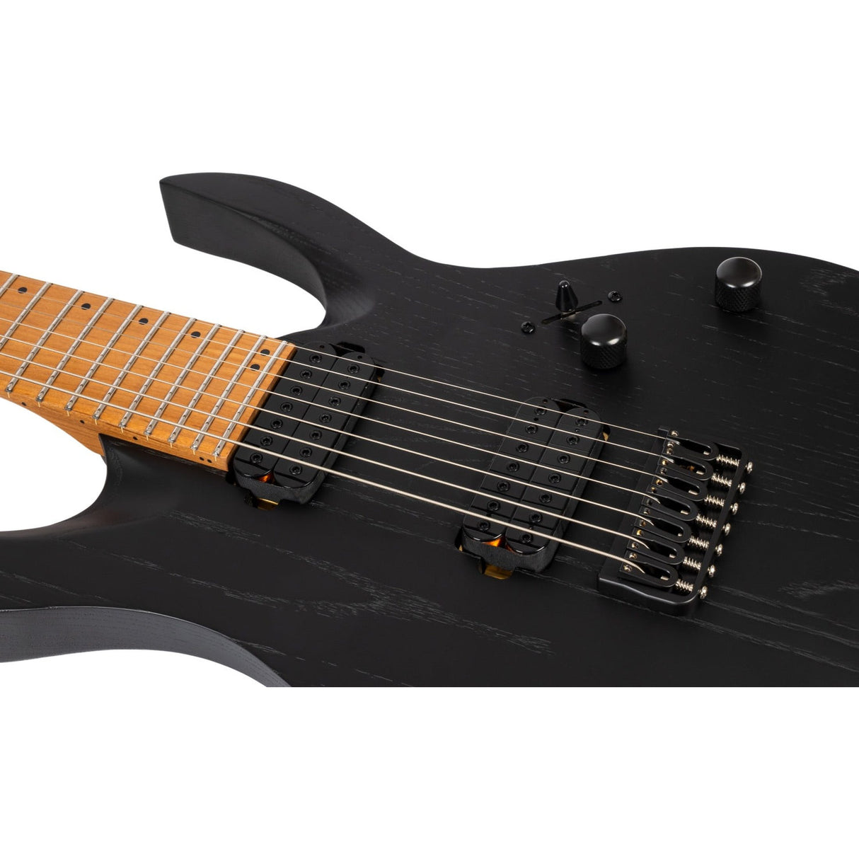 Spira S-607 ABK 7-snarige Elektrische Gitaar Swamp Ash Black met Stainless Steel Frets