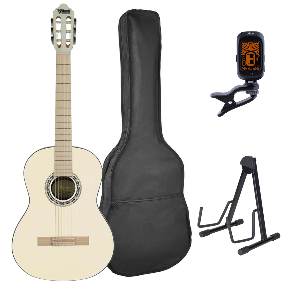 Valencia VC354HVR Klassieke Gitaar 4/4 – Sitka Spar & Mahonie, Ivoor, Inclusief Tas, Standaard en Stemapparaat