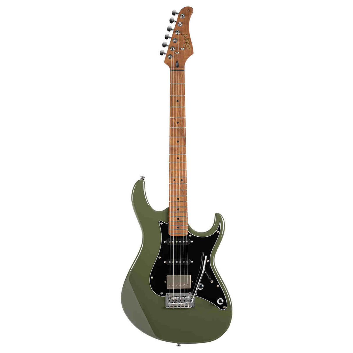 Cort G250SE ODG Elektrische Gitaar HSS Linden Roasted Maple Olive Dark Green met 2-Punts Tremolo