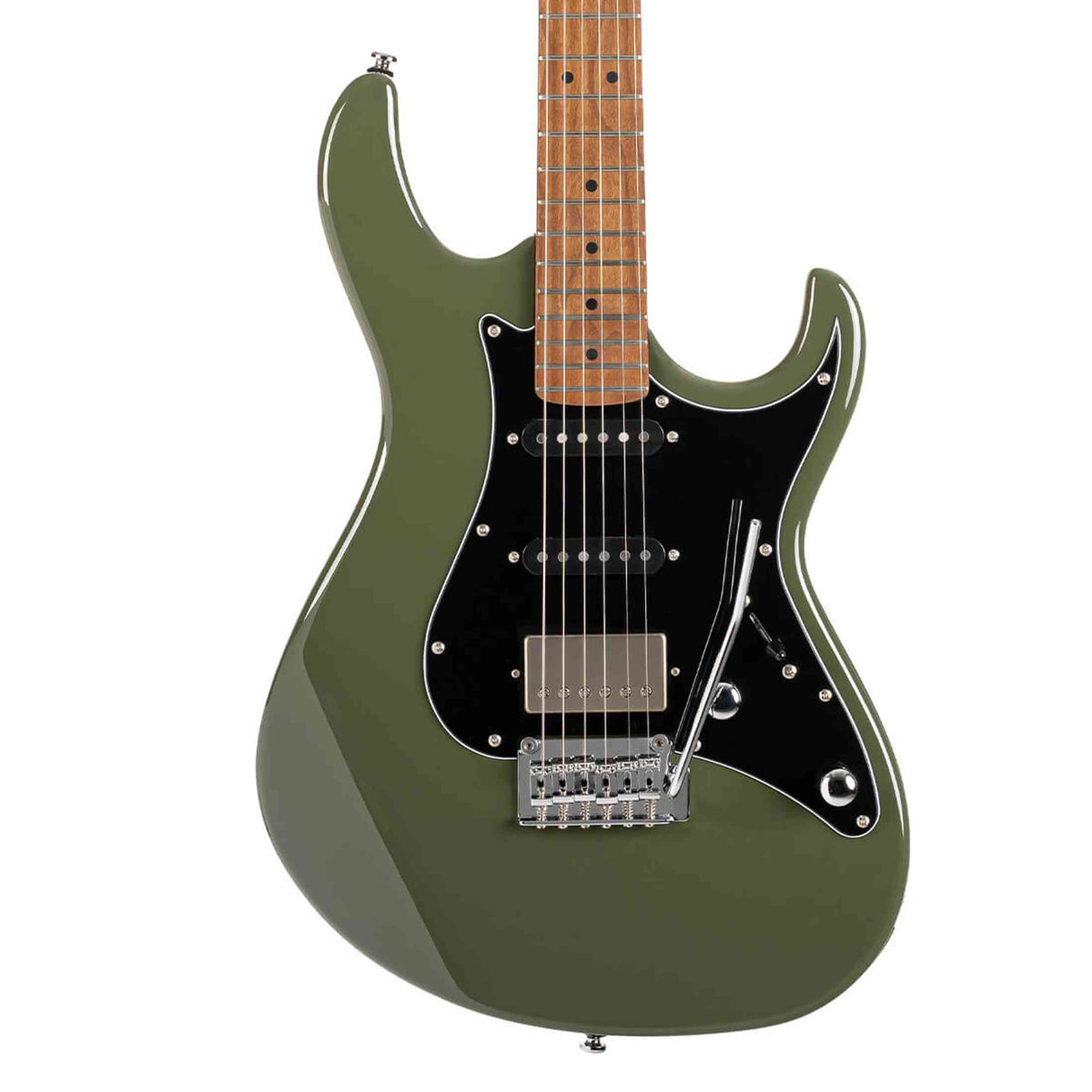 Cort G250SE ODG Elektrische Gitaar HSS Linden Roasted Maple Olive Dark Green met 2-Punts Tremolo