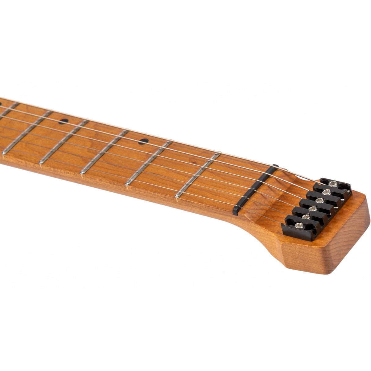 Spira S-500 Headless S-Style Elektrische Gitaar HH Villain Humbuckers Mahonie Poplar Burl Top Trans Aqua Blue