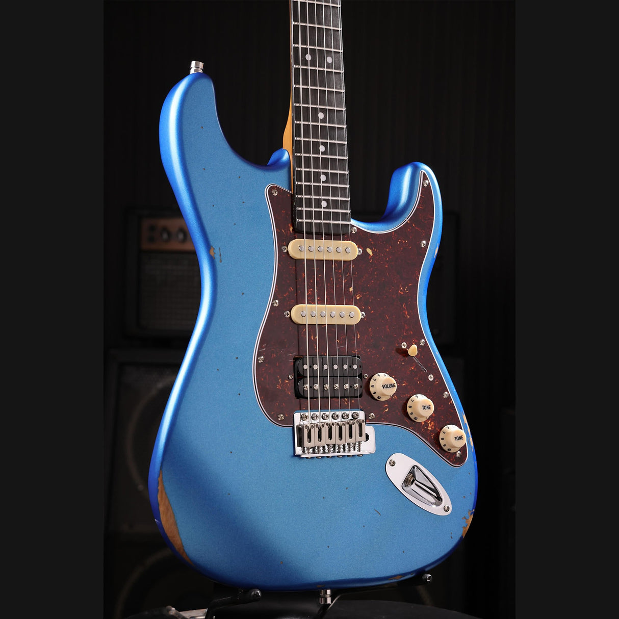 Patina PS-7 LPB R S-style Elektrische Gitaar HSS Alnico V Nitro Relic Paulownia Body Roasted Maple Hals Lake Placid Blue