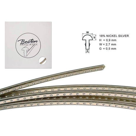 Boston FW-0927058 fretwire, 5 m., 18% nickel silver, h=0,9 w=2,7 g=0,5mm, alternative for 6130, med. jumbo, vintage L