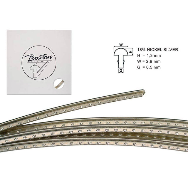 Boston FW-1329058 fretwire, 5 m., 18% nickel silver, h=1,3 w=2,9 g=0,5mm, alternative for 6110, wide jumbo