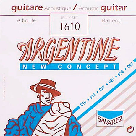 Argentine 1610 snaren set acoustic, silverplated steel core, 010-045, light tension, ball end