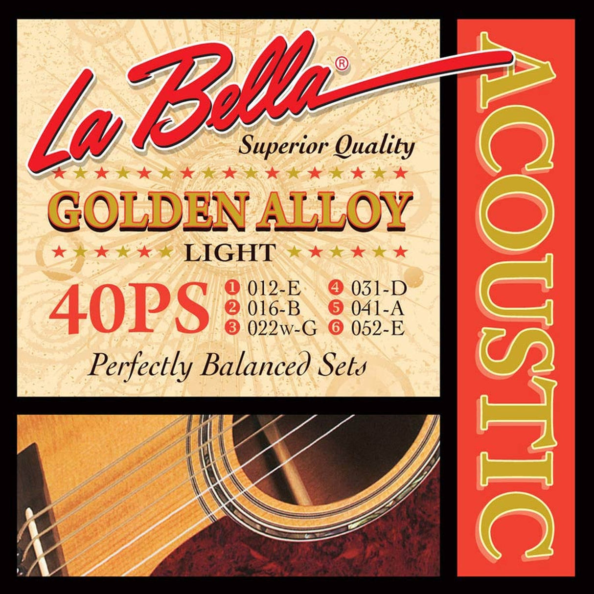 La Bella L-40PS snaren set acoustic, light, 012-016-022-031-041-052