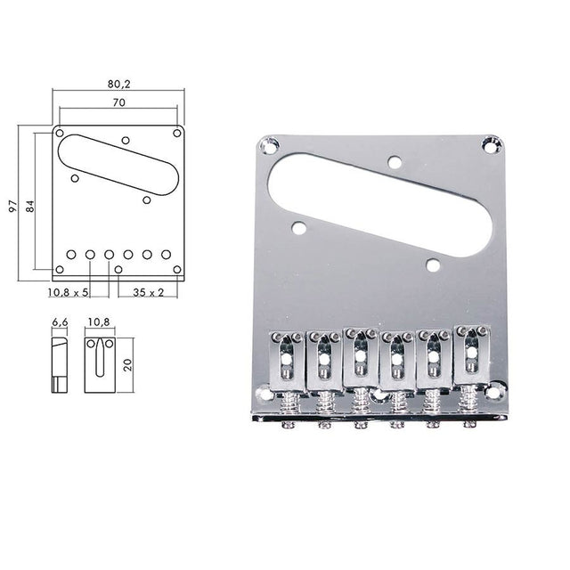 Boston T-66-C brug-staartstuk, Teaser, block saddles, flat plate, chroom