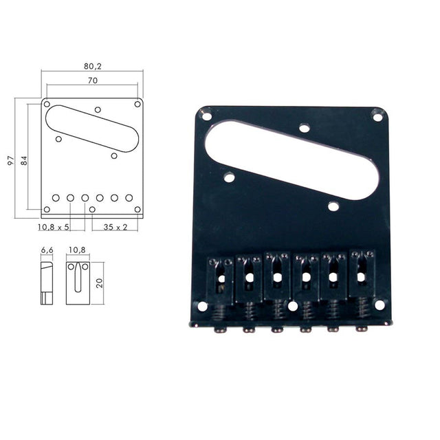 Boston T-66-B brug-staartstuk, Teaser, block saddles, flat plate, zwart